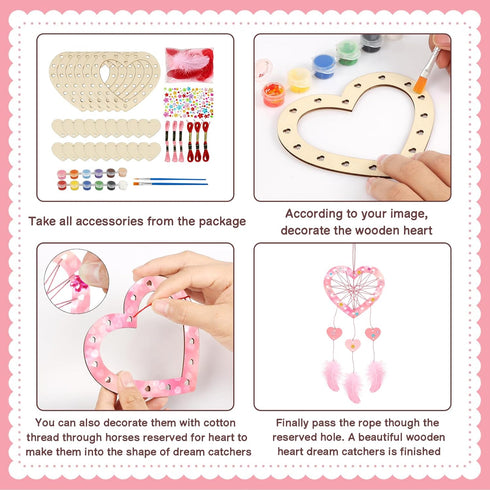 6 Pack Fennoral Heart Dream Catcher Craft Kit for Kids Paint You Own Love Heart Dream Catcher DIY Coloring Mother's Day
