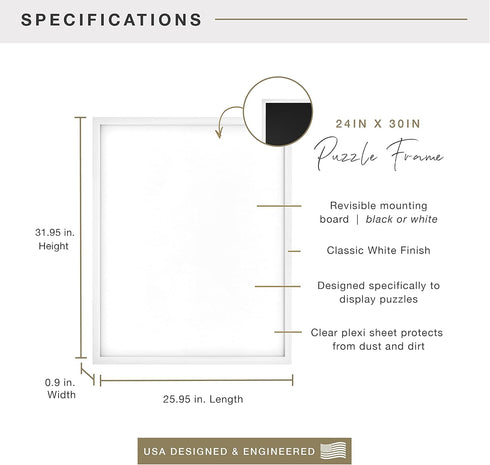 24x30 (1-Pack) MCS Puzzle Frame for Finished Puzzles, White Vertical & Horizontal Wall-Mounted Large Picture Display