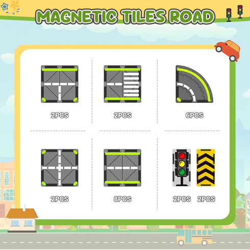 Set, 3+Year HarworLife Magnetic Tiles Road Magnetic Building Blocks for Toddler Kids, Montessori Educational Magnet