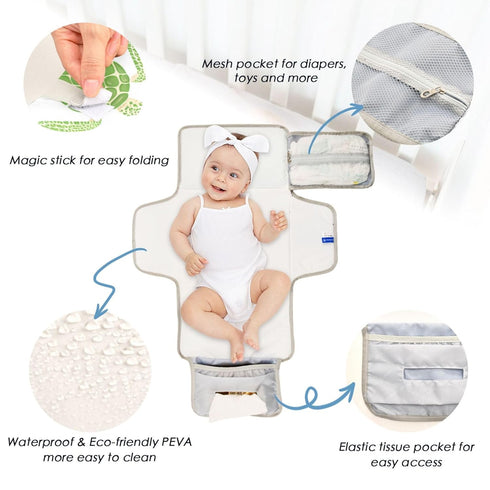 VEKELEE Green Sea Turtles Portable Diaper Changing Pad for Baby, Waterproof & Foldable Changing Mat, Soft & Comfortable