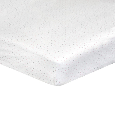 Just Born Newborn Infant Baby Toddler Nursery Sateen Cotton Fitted Crib Sheet, Grey/Pink Dots, One Size