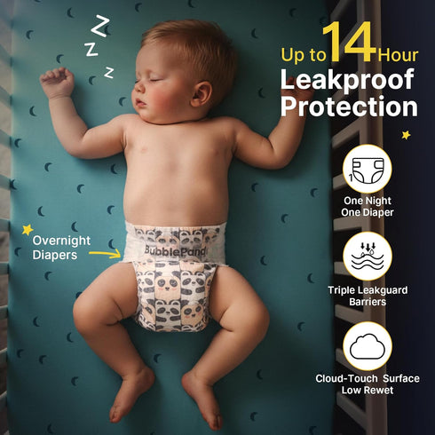 BubblePanda 6, Count 68) Overnight Diapers, Baby Diapers Nighttime Protection with Dual Absorbent Core, Wider Absorbent