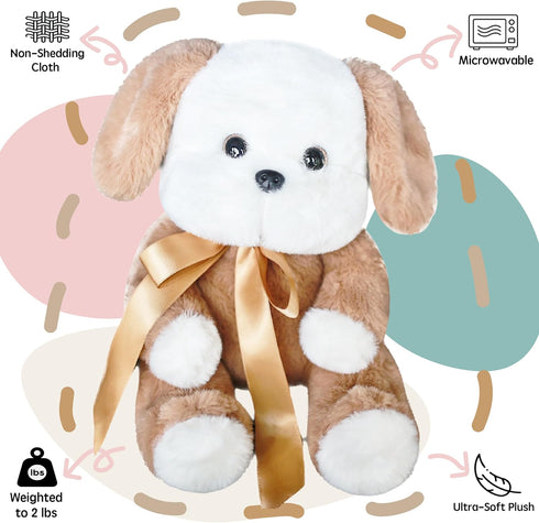 uoozii Non-Shedding 12" | 2 Pounds Microwavable & Coolable Weighted Stuffed Animals Unscented Dog Weighted Plush Pillow Warmable Gift for Kids & Adults
