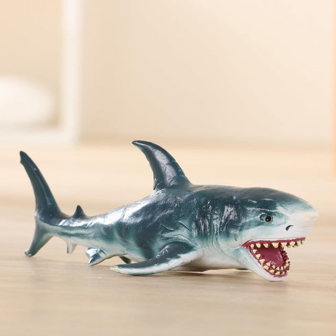 Gemini&Genius Sea Animal Great White Shark Action Figure - Megalodon Shark Model Toy, Soft Rubber Realistic Ocean Shark