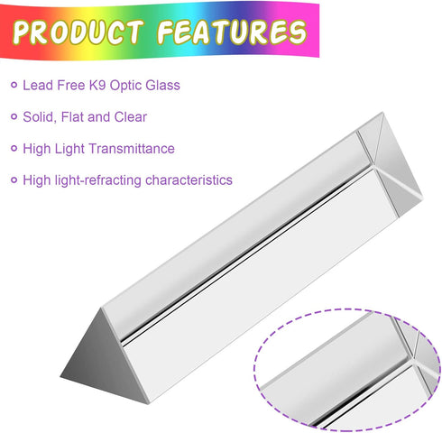 Coitak 6 Inch Optical Glass Triangular Prism, Crystal Tool for Teaching Light Spectrum Physics and Photography