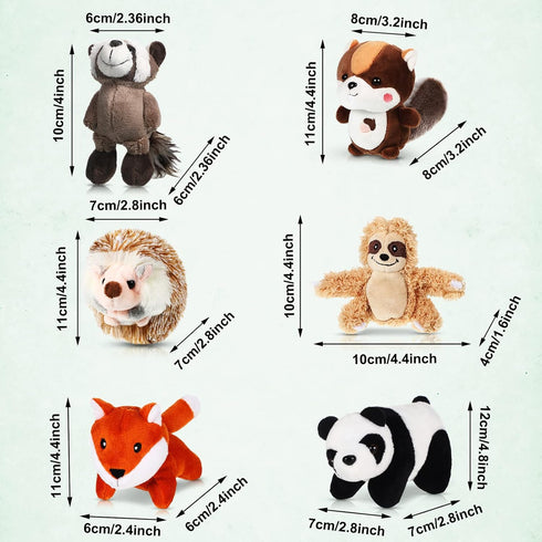 6 Pieces Jungle Animal Plush Toys Forest Stuffed Animals Set, Panda, Little Raccoon, Sloth, Big Tail Squirrel, Fox, Hedgehog Animals for Safari Party Favors Teacher Student Achievement Award