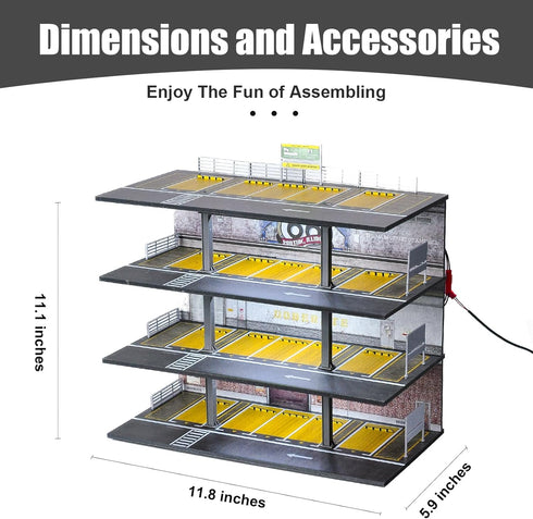 1/64 4 20 Scale Display Case Layers Parking Spaces Parking Garage Moldel for Diecast Toy Car Display Case with LED