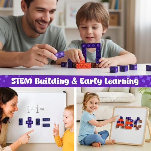 3 32PCS Set, otters Magnetic Building Blocks Portal Travel STEM Magnet Cubes Construction Toys with Metal Box for Kids