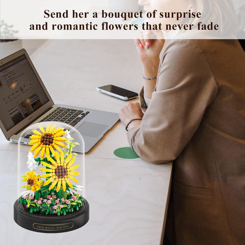 Sunflower Flower Bouquet Set, Mini Bricks Botanical Collection Flowers, Assembly Bonsai Tree Friends Sets, Gift for