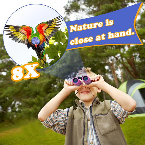 Obuby Real Binoculars for Kids - Gifts for 3-12 Years, 8x21 High-Resolution Optics Compact Toy Binocular for Bird