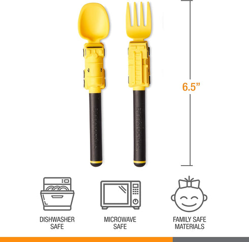 Dinneractive Utensil Set for Kids, Yellow Firefighter Themed Fork and Spoon, 2-Piece Set