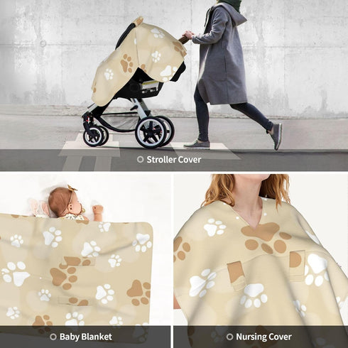 Hcpwzrf Dog Paw Print Brown Baby Car Seat Cover & Nursing Cover - Breathable Stretch Multi-Use Cover for Breastfeeding