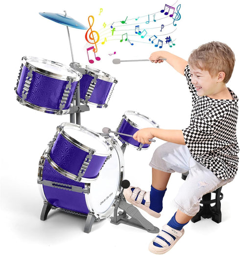 Set 3 4 5 6 7 8 M SANMERSEN Kids Toys Jazz Drum - Upgraded Rock Drum Kit with Stool Musical Instruments Educational