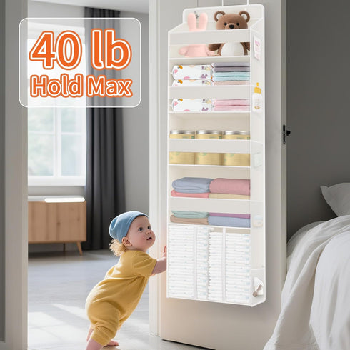 TAHAVICE 5-Tier 10 Closet Over The Door Organizer with Mesh Pockets | Large Capacity Hanging Storage for Baby Diapers