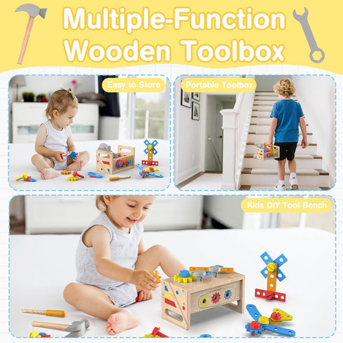 2 Set 2-4, Toys for Year Old Boy - Wooden Kids Tool with Apron, Montessori Toddler Bench STEM Educational Construction