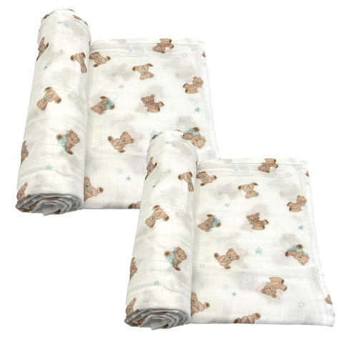 2-Pack 100% (47" 47"), American Baby Company Cotton Muslin Swaddle Blanket x Soft, Breathable & Lightweight, Teddy