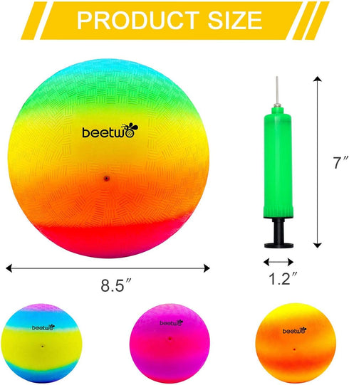 Four Square Balls, 8.5 Inch Playground Ball for Kids, Outdoor Dodgeball Kickball Handball Game with Hand Pump