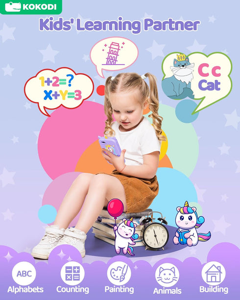 KOKODI Kids Smart Phone Toys, Unicorn Toddler Play Phone for Girls 3-10, Touchscreen HD Cell Phone, Travel Toy,