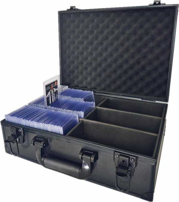 Toploaders Storage Box Holds 600+ 35PT 3"x4" Standard Toploaders, Aluminum Alloy Case for 2000+ Trading Cards (Black)