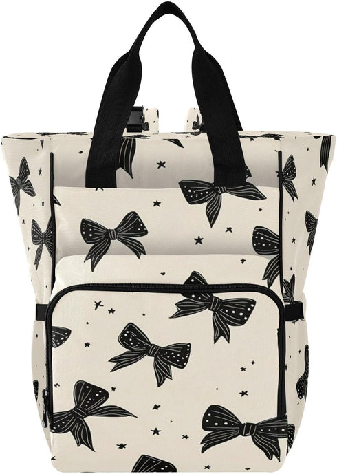 BOESI Graffiti Black Bow Diaper Bag Backpack, Mommy Bag, Multifunctional Diaper Bag, Travel