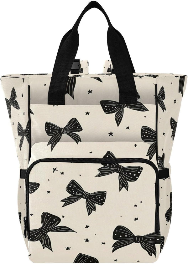 BOESI Graffiti Black Bow Diaper Bag Backpack, Mommy Bag, Multifunctional Diaper Bag, Travel