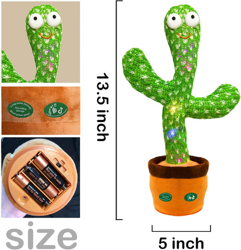 Dancing Talking Cactus Toy, Singing Mimicking Repeating Recording Cactus Toy, Silly Sunny The Cactus with 3xAA Battery