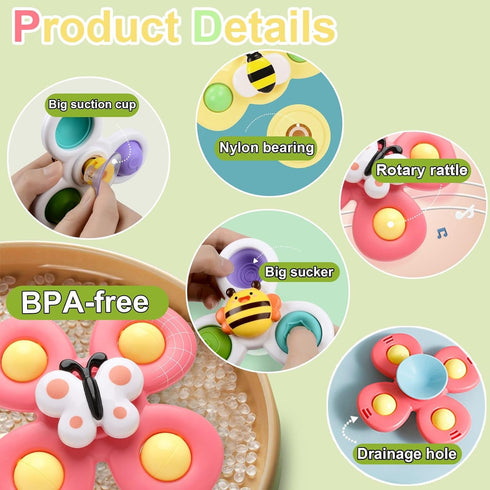12-18 1 2 3 1-3 Suction Cup Spinner Toy for Baby - Suction Cup Fidget Spinner Toys Bath Toys Window Spinning Top Baby