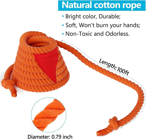 X XBEN Tug of War Rope with Flag for Kids, Teens, and Adults, Soft Cotton Rope for Team Building Activities