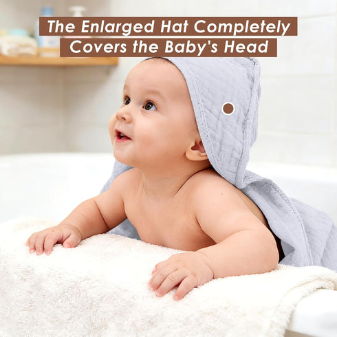 Ease Cubs 3-Pack 100% Slate,32" 32") Muslin Hooded Baby Towels, Cotton, Ultra-Soft & Absorbent Baby Bath Towels