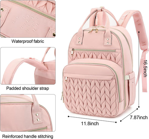 Kouxunt Backpack Quilted Baby Diaper Bag for Women, Baby Girls Boys Nappy Bags with Stroller Straps Insulated Pockets