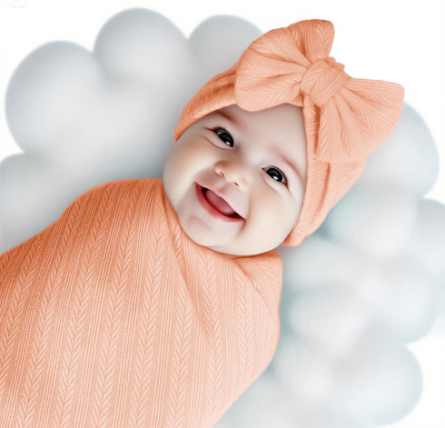 Set Golener Muslin Swaddle Blankets - Sleepea Swaddle with Bow Headbands, Hats and Newborn Name Announcement Card