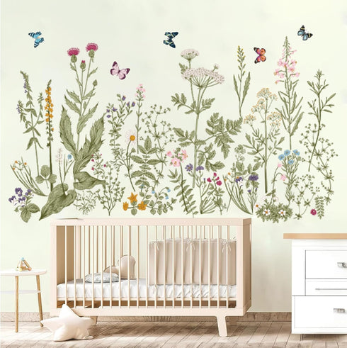 BWCXXZH Wildflower Grass Wall Decals Butterflies Stickers Dragonflies Floral Wall Murals Peel and Stick Wall Art Decor