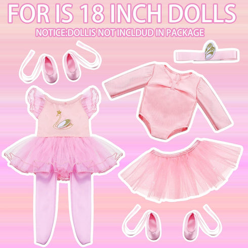 Kajaia 8 Pcs 18 Inch Doll Ballet Ballerina Outfits 18 Inch Doll Clothes and Accessories Ballet Tutu Dance Dress Ballet Shoes Headband Doll Clothes Gifts