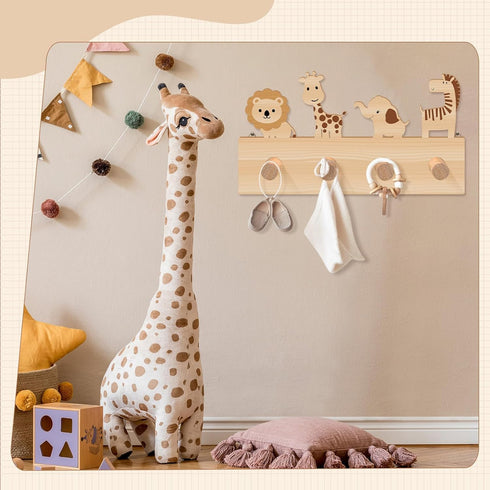 RattanView Safari Animal Decorative Wall Hook for Kids Jungle Forest Animals Wooden Coat Hook Hanger for Baby Nursery