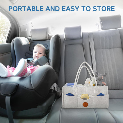 Maliton Diaper Caddy Organizer, Felt Diaper Organizer for Car with Handle, 16" x 10" x 7" for Baby Stuff