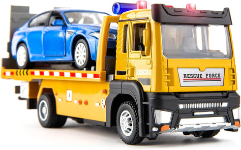 BDTCTK Friction Powered Flatbed Truck Toy with Lights and Sounds, Push and Go