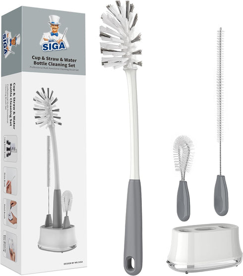 MR.SIGA Water Bottle Brush Cleaning Set with Storage Holder, Cleaning Brushes for