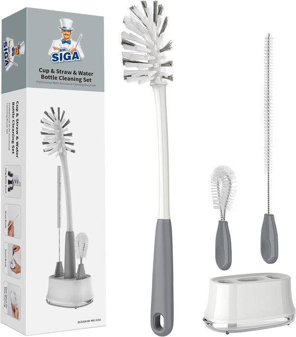 MR.SIGA Water Bottle Brush Cleaning Set with Storage Holder, Cleaning Brushes for