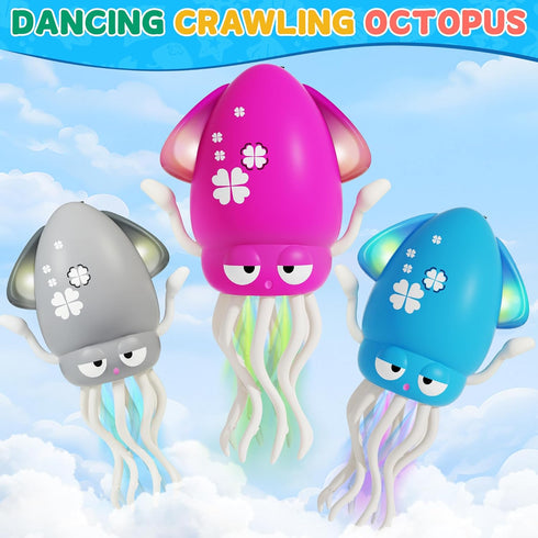 12-18 Tummy 1 2 3 4 5 6 Electric Dancing Octopus Light Music Suitable for Months Old Baby Toys, Kid Crawling Squid Toys