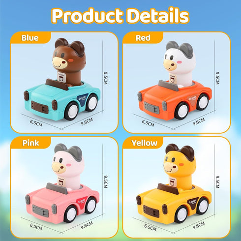 1-3, 1-2 Girl,1st Set 6-9-12-18 Press to Go Car Toys for Toddlers Animal Baby Car Toys for Years Old Boy Birthday Gift