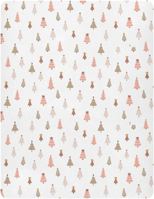 Pfrewn Christmas Crib Sheets for Boys Girls Pastel Christmas Tree Pink Forest