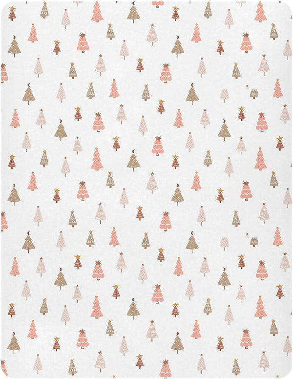 Pfrewn Christmas Crib Sheets for Boys Girls Pastel Christmas Tree Pink Forest