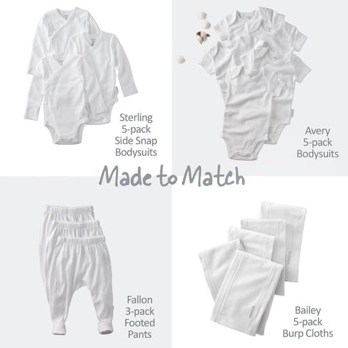5-Pack 100% Butterblu Bailey Burp Cloths Organic Cotton Knit for Newborn & Baby Boys & Girls, White, One Size