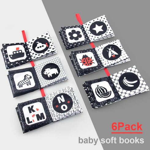 6 teytoy My First Soft Book, PCS Nontoxic Fabric Cloth Activity Crinkle Black and White Books for Infants Boys