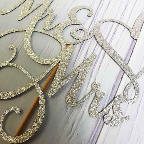 Mr and Mrs Cake Topper, Bride and Groom Wedding Sign, Engagement Cake Toppers Decorations with Double-faced Silver
