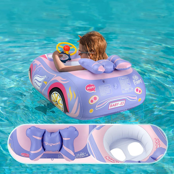 BOffer Baby Pool Float with 3D Car Design, PVC Baby Swim Float, Toddler