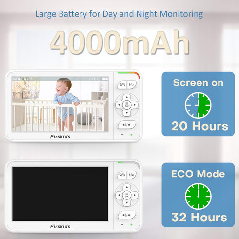 Firskids 5" 2-Way 32H Mode,1000ft Baby Monitor with Camera and Audio, No WiFi Travel Baby Monitor, Pan Tilt Zoom Baby