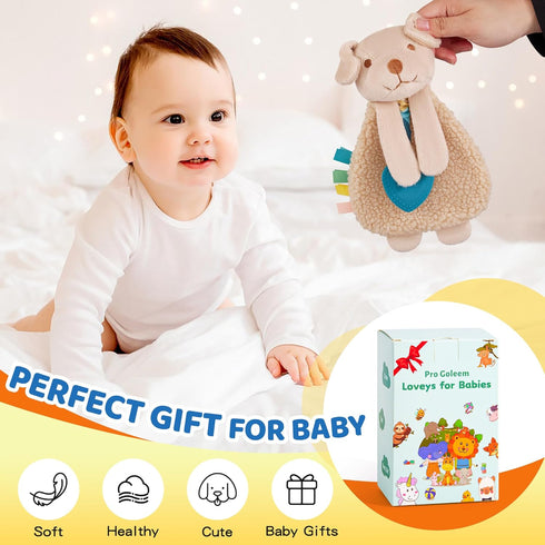 Pro Goleem 0 3 6 9 12 Dog Loveys for Babies Girl and Boy, Baby Lovey with Teether, Baby Toys Months, Safety Teething
