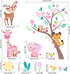 Supzone Jungle Animals Tree Wall Decals Pink Elephant Giraffe Wall Stickers for Kids Girls Bedroom Living Room Baby