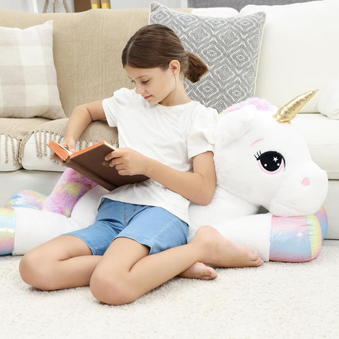 44 Inch Giant Unicorn Stuffed Animal Pillow, Cute Soft Big Plush Toy with Rainbow Wings, Gift for Kids